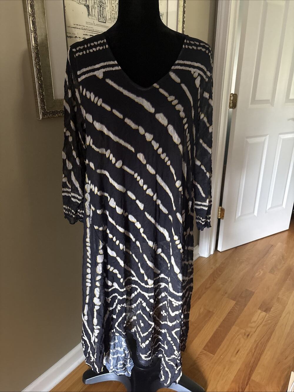 Lisa Bayne Dress XXL Knit Pullover Stripes Asymmetrical Hem Artsy Boho Lagenlook